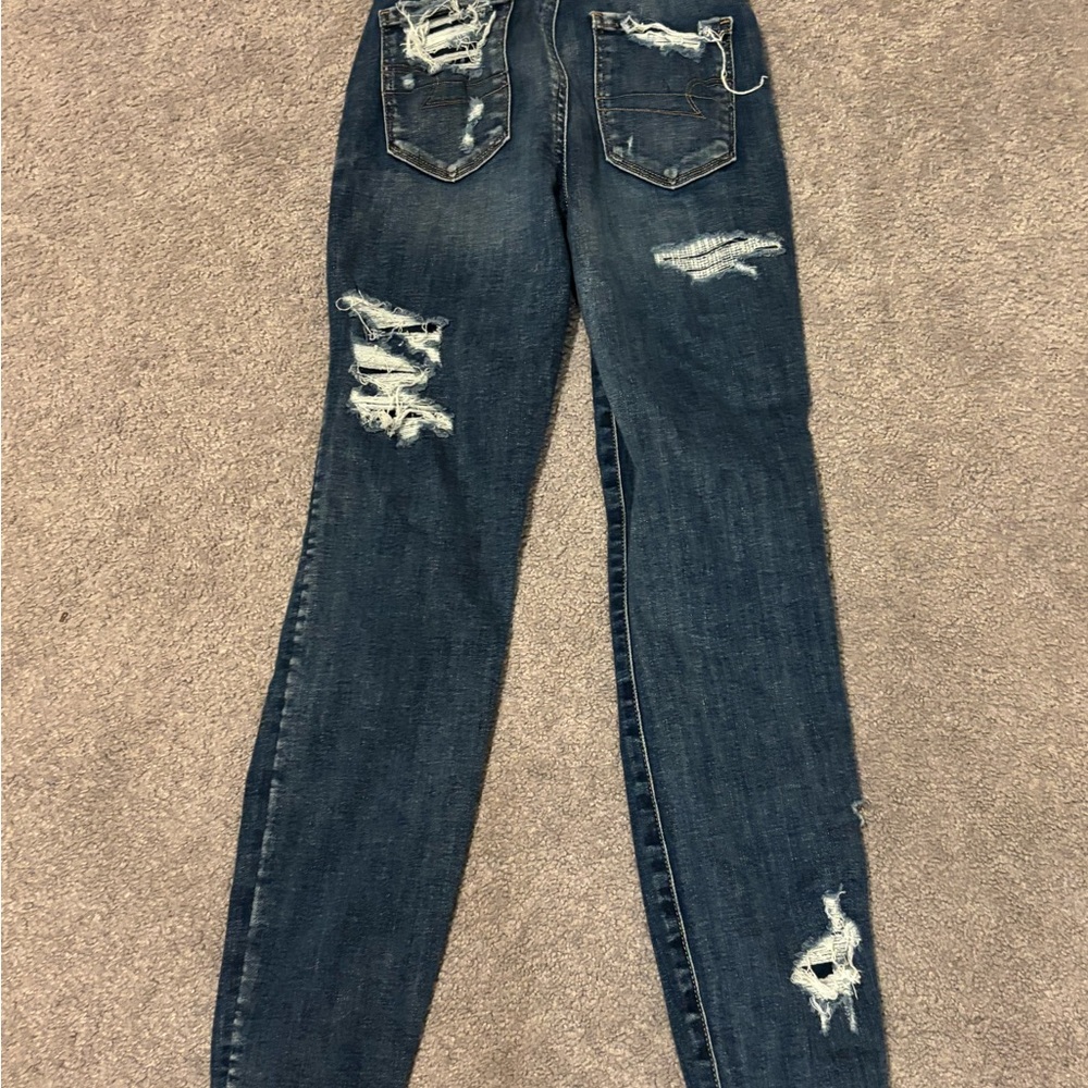 American Eagle Outfitters Dark Blue Distressed Skinny Jeans